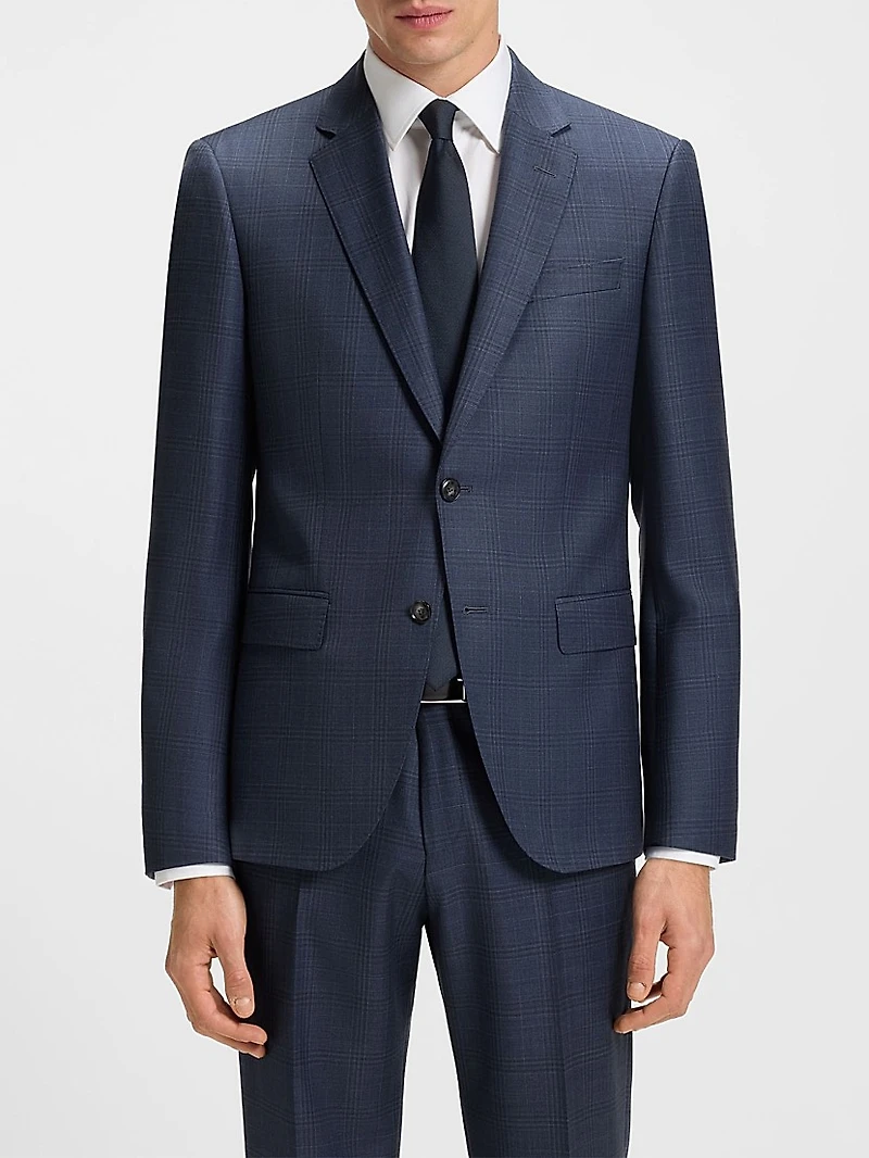 Slim-Fit Three-Piece Suit Checked Wool