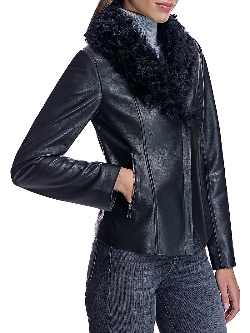 Maximilian Leather Jacket with Lamb Collar