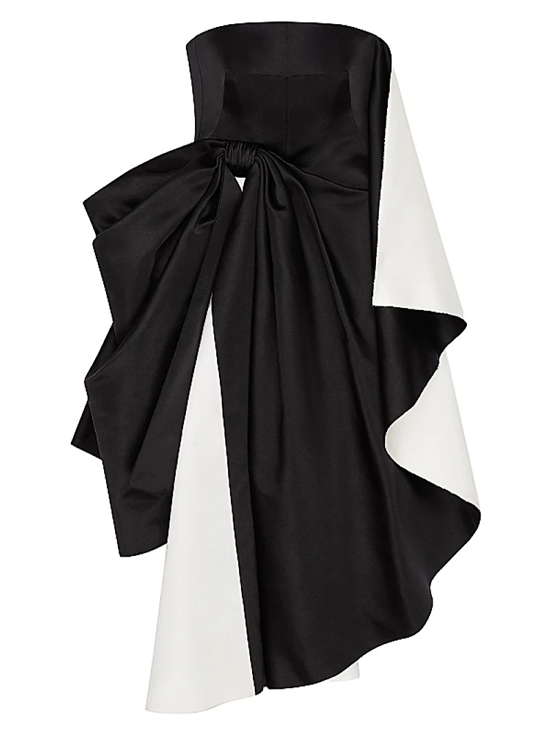 Bicolor Strapless Evening Dress in Satin with Bow