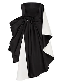 Bicolor Strapless Evening Dress in Satin with Bow