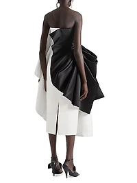 Bicolor Strapless Evening Dress in Satin with Bow