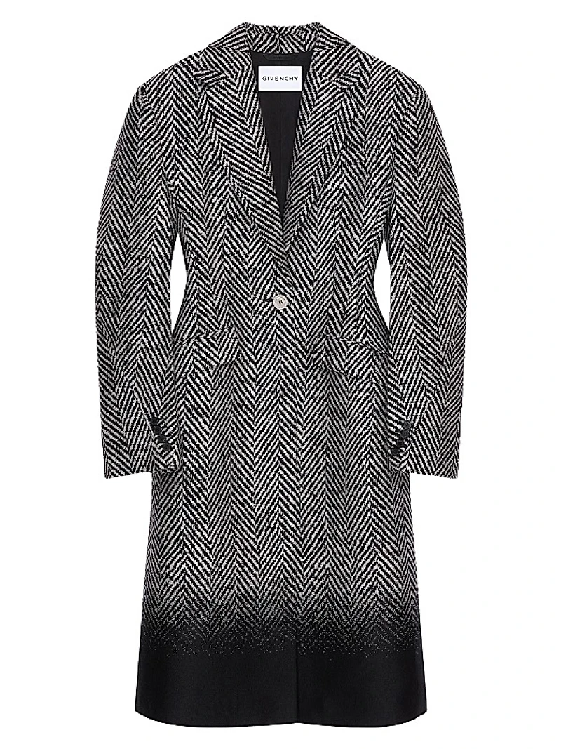 Coat in Wool Herringbone with Gradient Hem