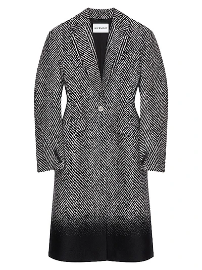 Coat in Wool Herringbone with Gradient Hem