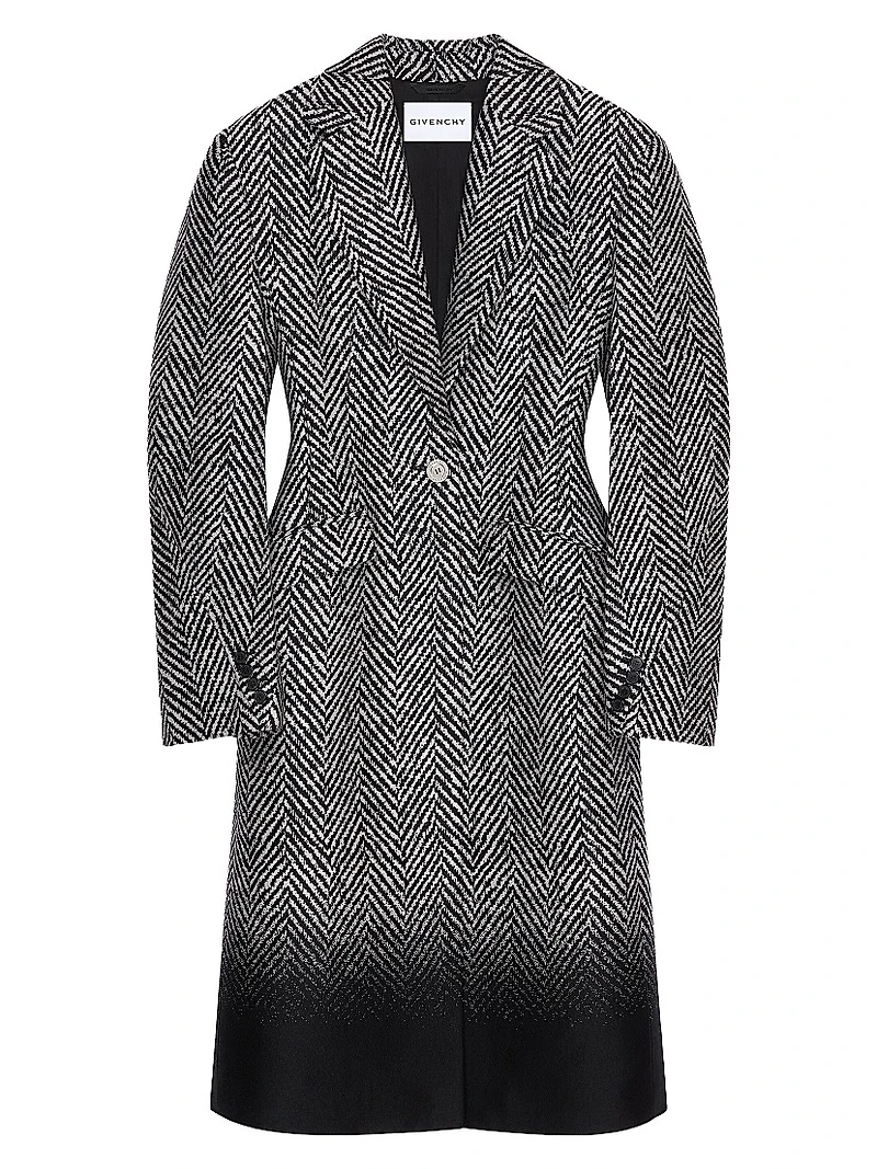Coat in Wool Herringbone with Gradient Hem