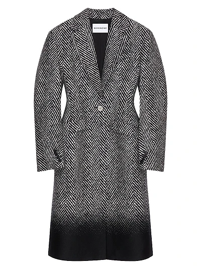 Coat in Wool Herringbone with Gradient Hem