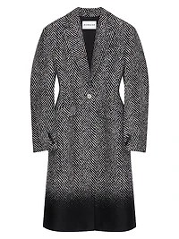 Coat in Wool Herringbone with Gradient Hem