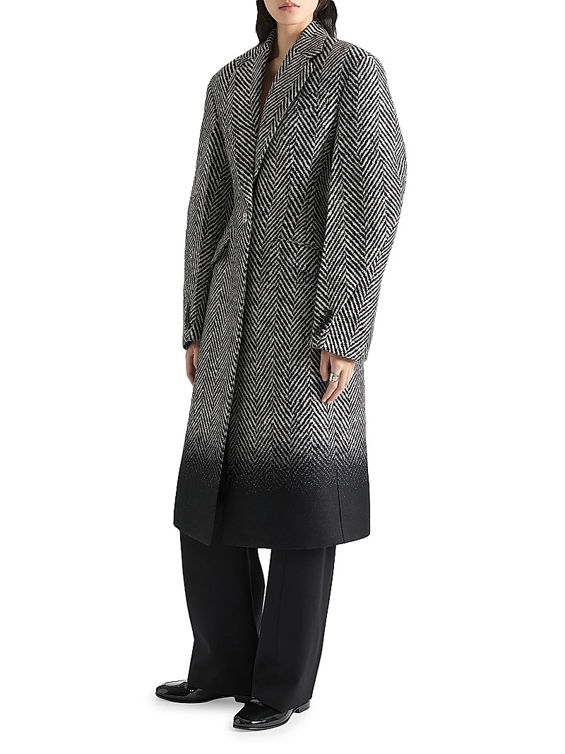 Coat in Wool Herringbone with Gradient Hem