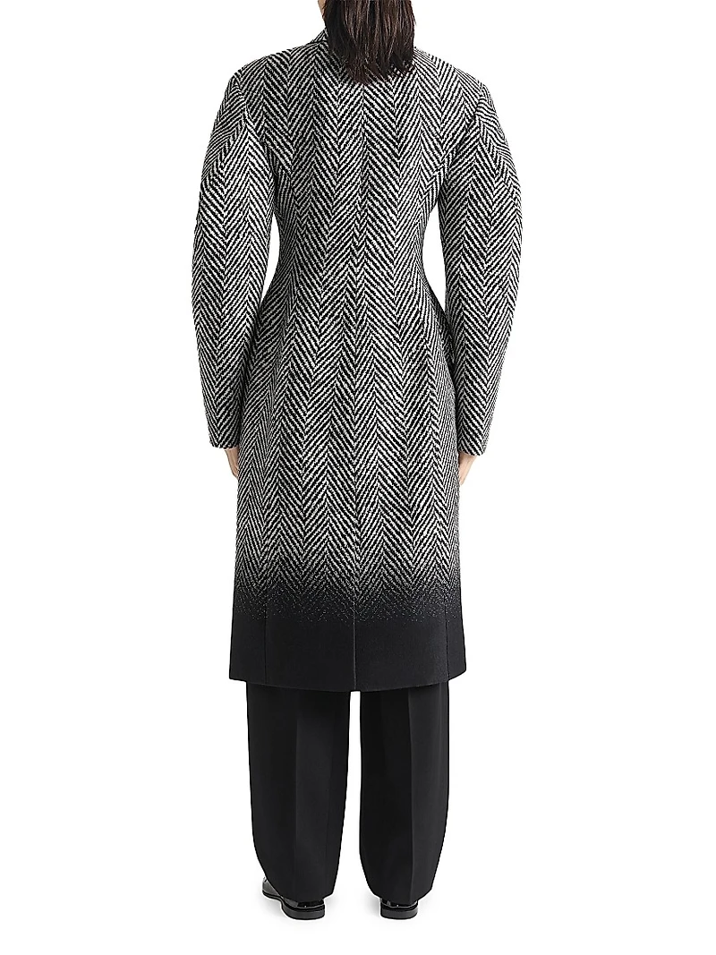 Coat in Wool Herringbone with Gradient Hem