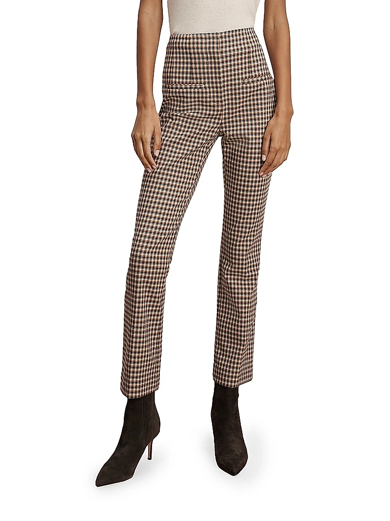 Kean Houndstooth Slim-Leg Flare Pants