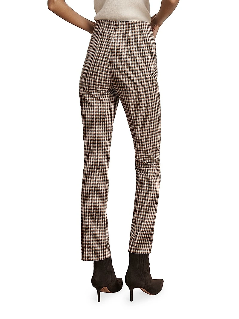 Kean Houndstooth Slim-Leg Flare Pants