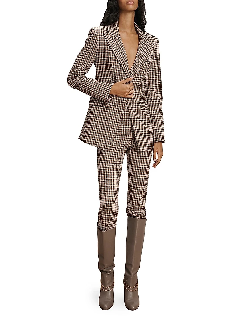 Kean Houndstooth Slim-Leg Flare Pants