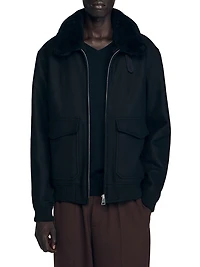 Wool Aviator Jacket with Shearling