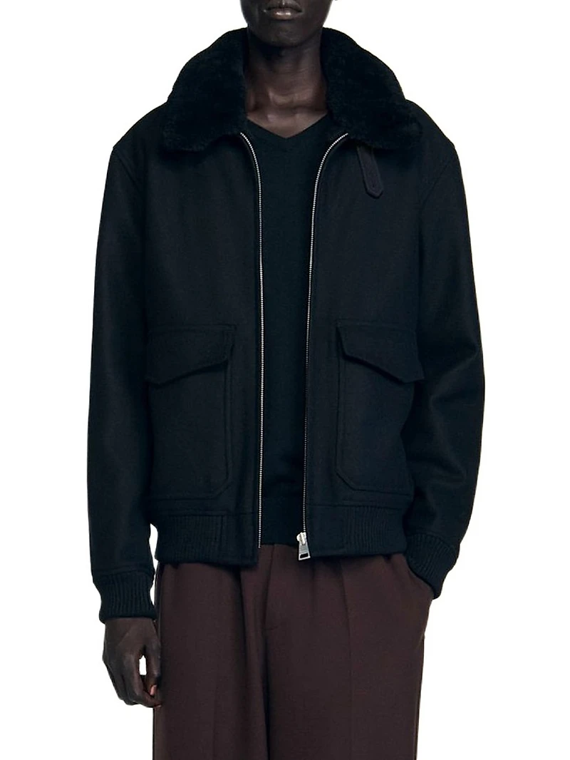 Wool Aviator Jacket with Shearling