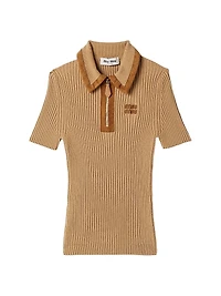 Ribbed Knit Cashmere Polo Sweater