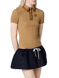 Ribbed Knit Cashmere Polo Sweater