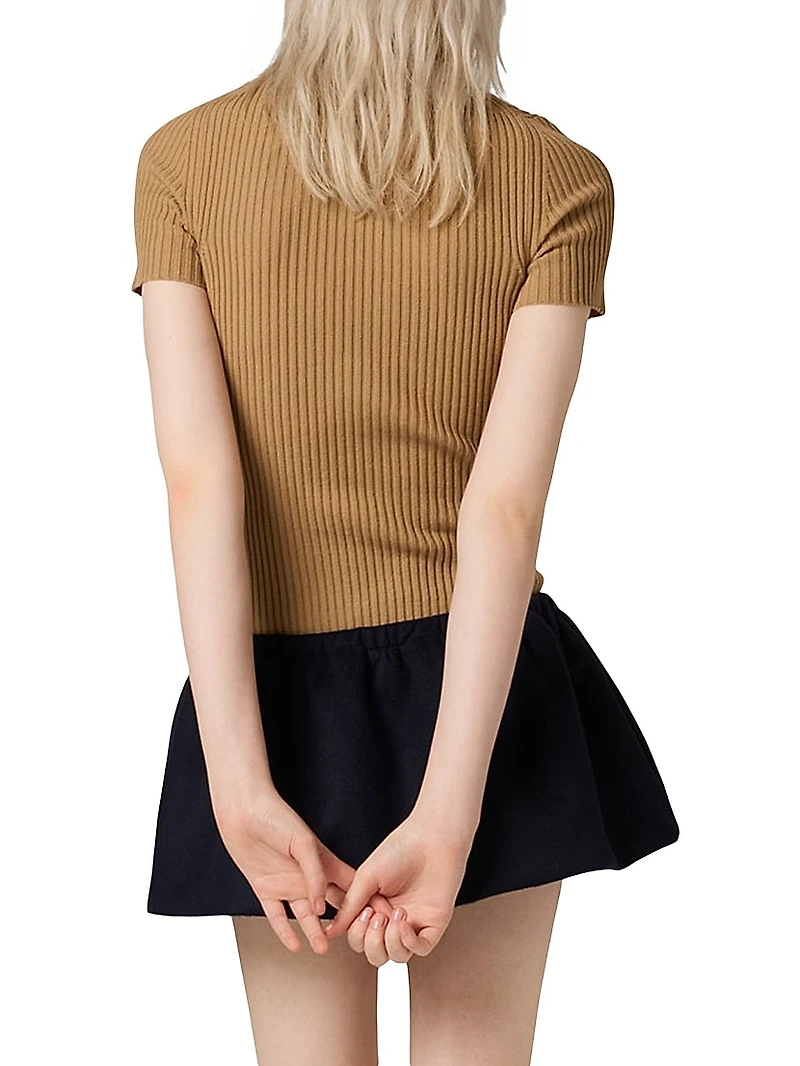 Ribbed Knit Cashmere Polo Sweater