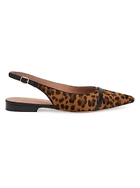 Jama Leopard Print Calf Hair Slingback Flat Pumps