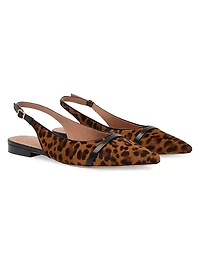 Jama Leopard Print Calf Hair Slingback Flat Pumps