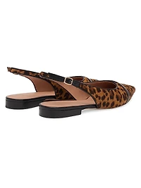 Jama Leopard Print Calf Hair Slingback Flat Pumps