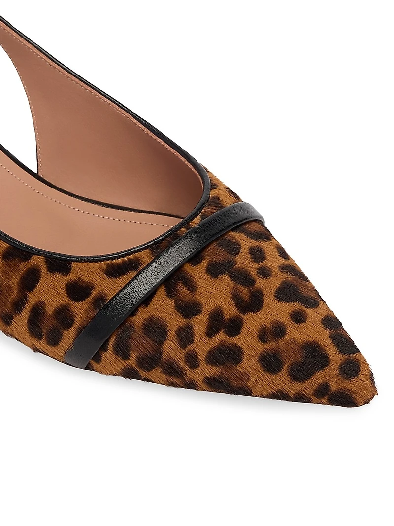 Jama Leopard Print Calf Hair Slingback Flat Pumps