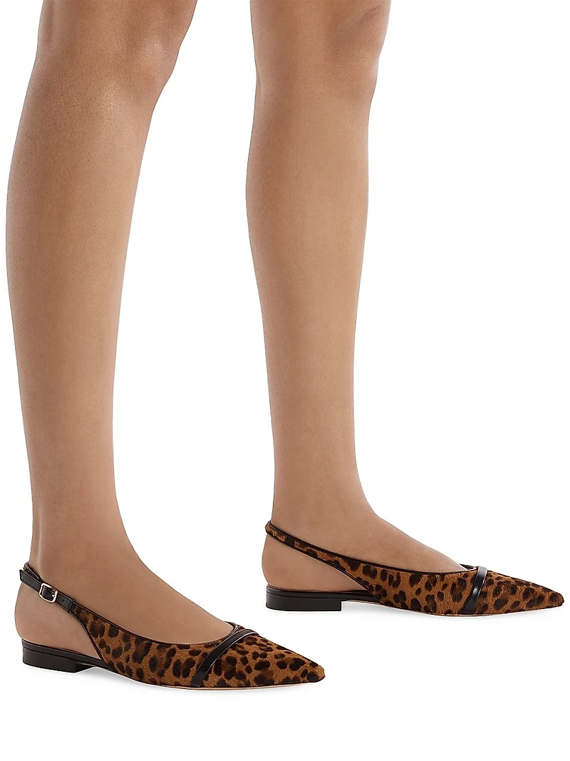 Jama Leopard Print Calf Hair Slingback Flat Pumps