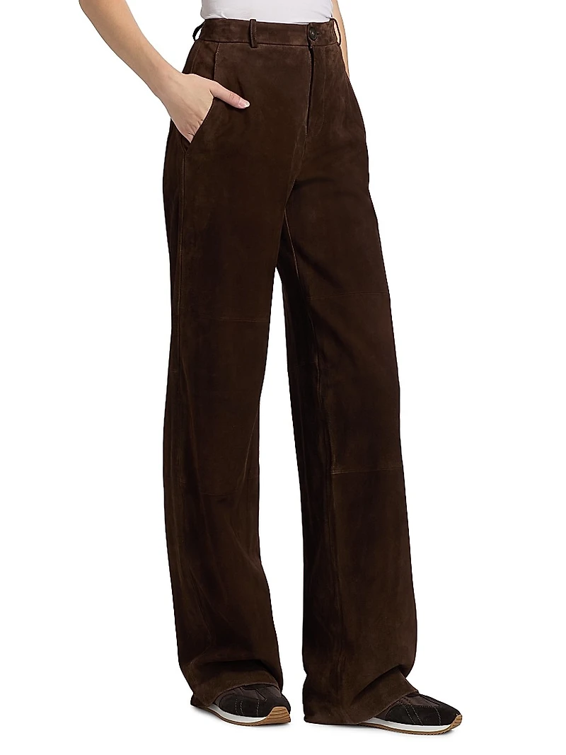 Suede Mid-Rise Wide-Leg Trousers