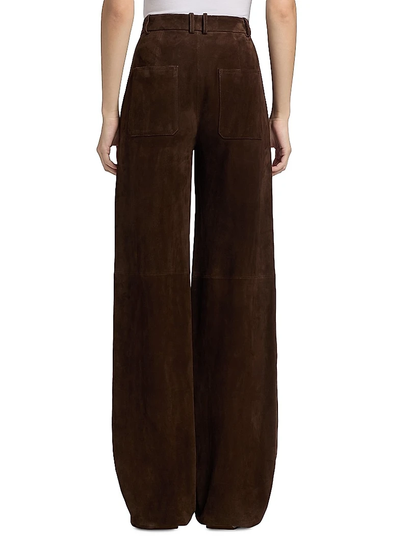 Suede Mid-Rise Wide-Leg Trousers