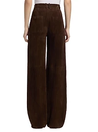 Suede Mid-Rise Wide-Leg Trousers