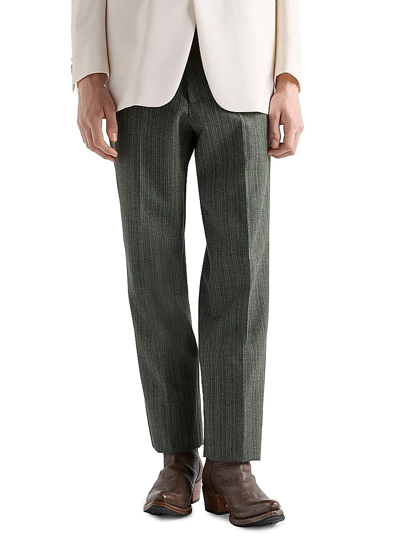 Pinstriped Wool Blend Pants