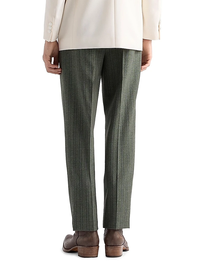 Pinstriped Wool Blend Pants