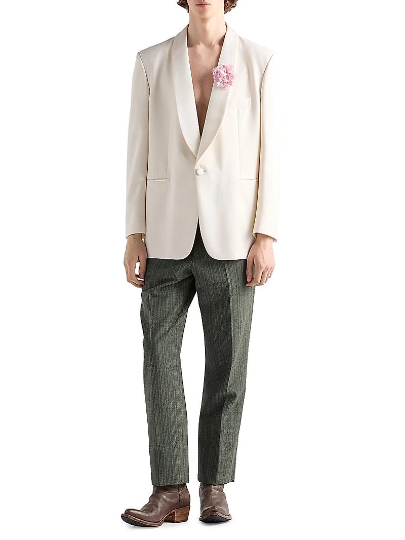 Pinstriped Wool Blend Pants