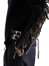 Wool Crew-Neck Sweater with Fringe and Studs