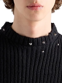 Wool Crew-Neck Sweater with Fringe and Studs