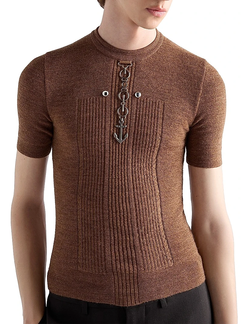 Wool Crewneck Sweater with Studs