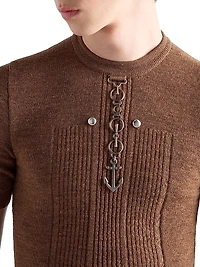 Wool Crewneck Sweater with Studs