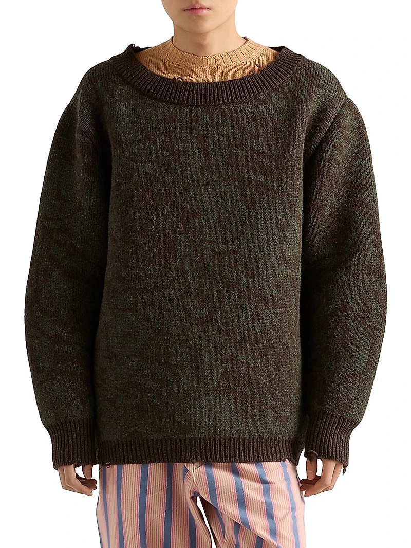 Wide-Neck Shetland Wool Sweater