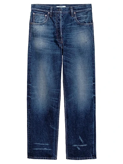 Five-Pocket Washed Denim Jeans