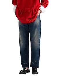 Five-Pocket Washed Denim Jeans