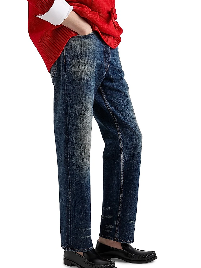 Five-Pocket Washed Denim Jeans