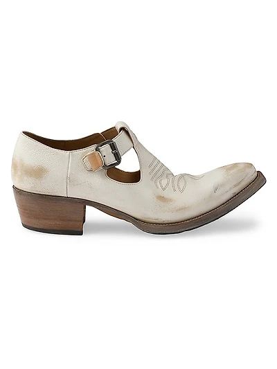 Antiqued Leather Shoes with Buckle