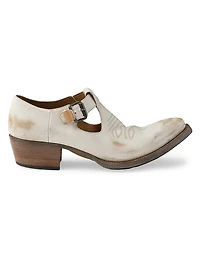 Antiqued Leather Shoes with Buckle