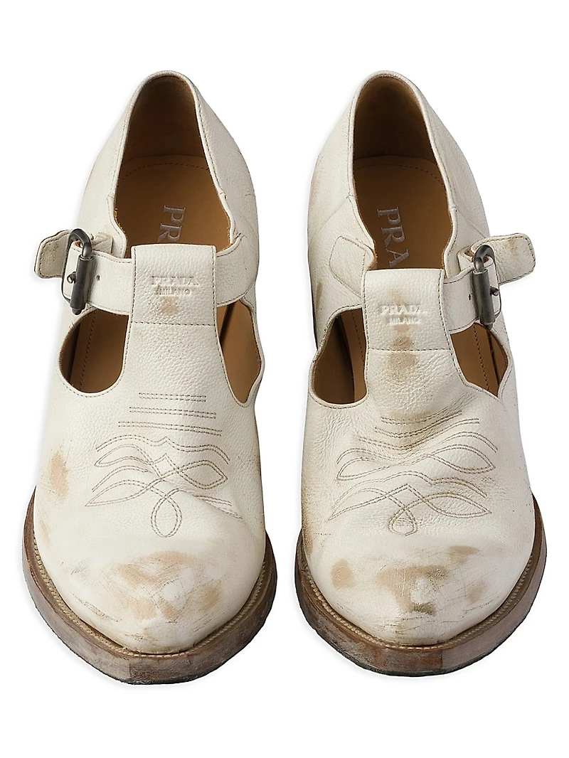 Antiqued Leather Shoes with Buckle