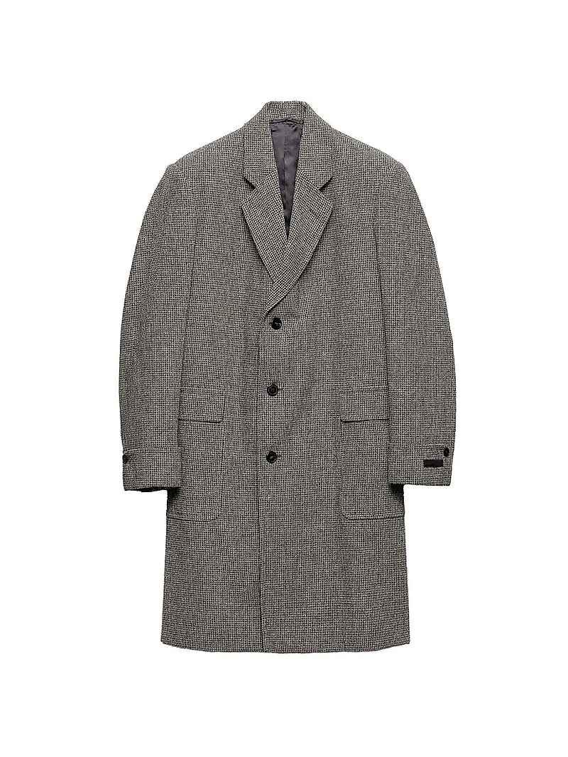 Single Breasted Houndstooth Check Wool Coat