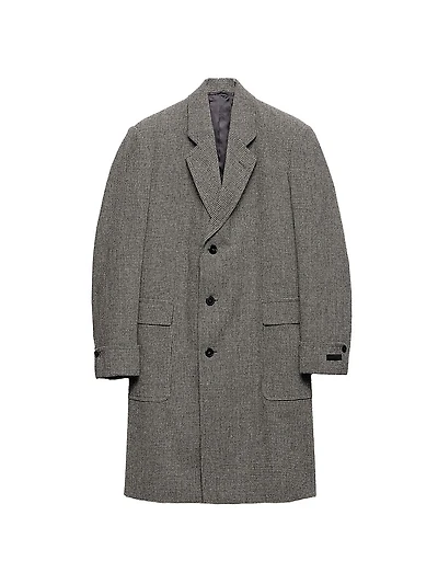 Single Breasted Houndstooth Check Wool Coat