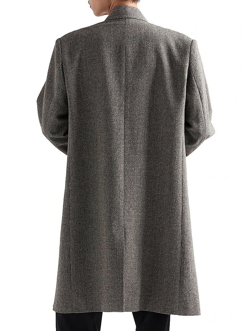 Single Breasted Houndstooth Check Wool Coat