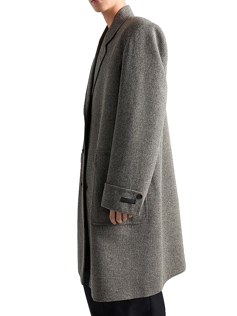 Single Breasted Houndstooth Check Wool Coat