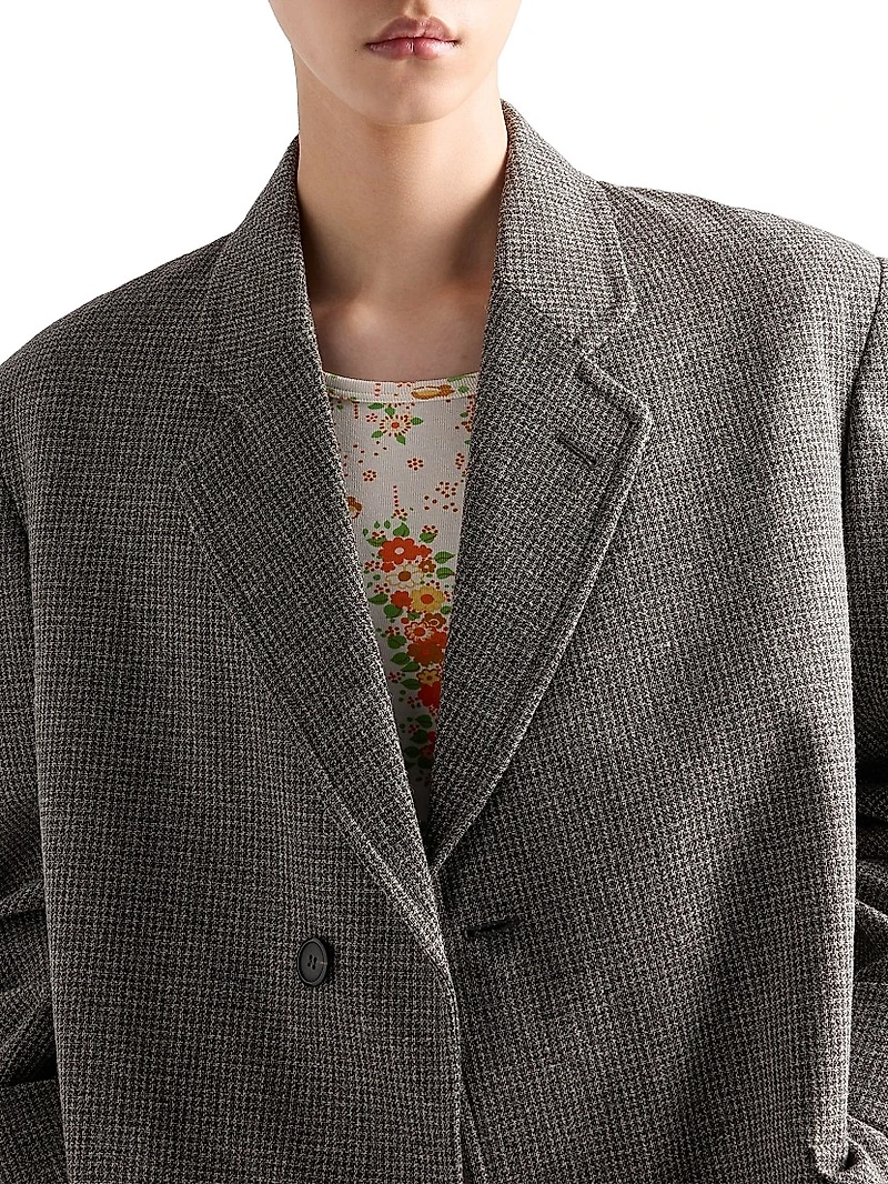 Single Breasted Houndstooth Check Wool Coat