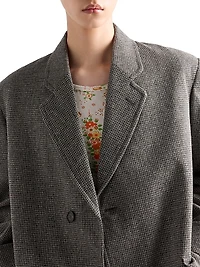 Single Breasted Houndstooth Check Wool Coat
