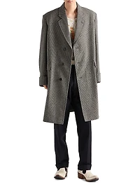 Single Breasted Houndstooth Check Wool Coat