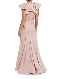 Flutter-Sleeve Embellished Mermaid Gown
